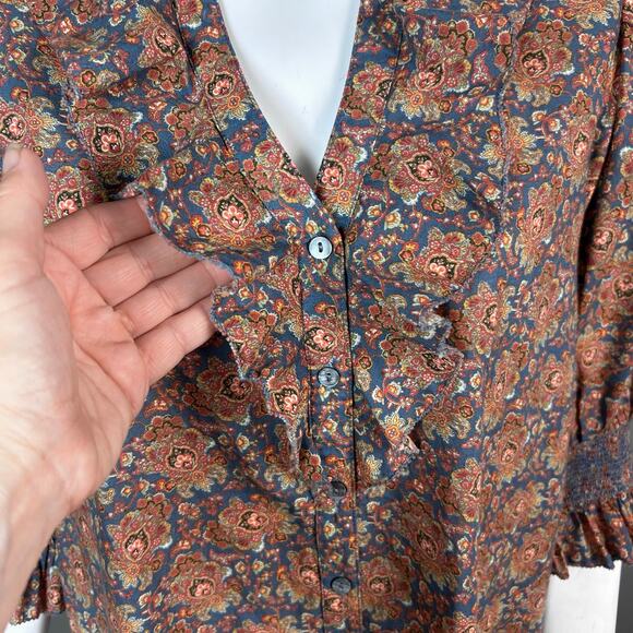 Sundance top blouse Medium floral cotton ruffle Outlander floral lightweight - Picture 4 of 15